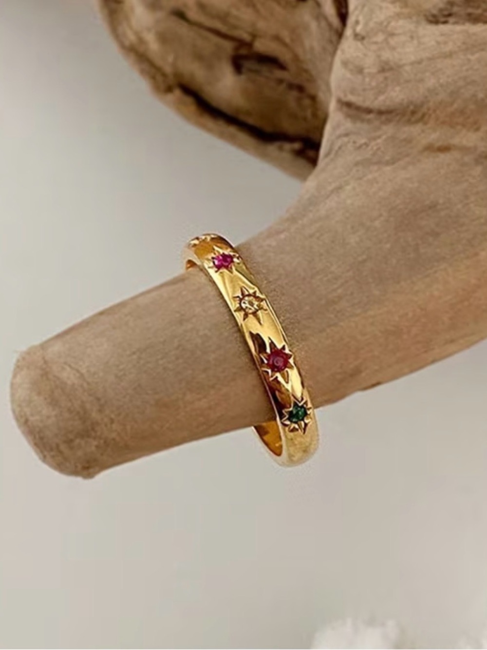 2 Gold Multicolor Gemstone Stackable Rings - Picture 2 of 4